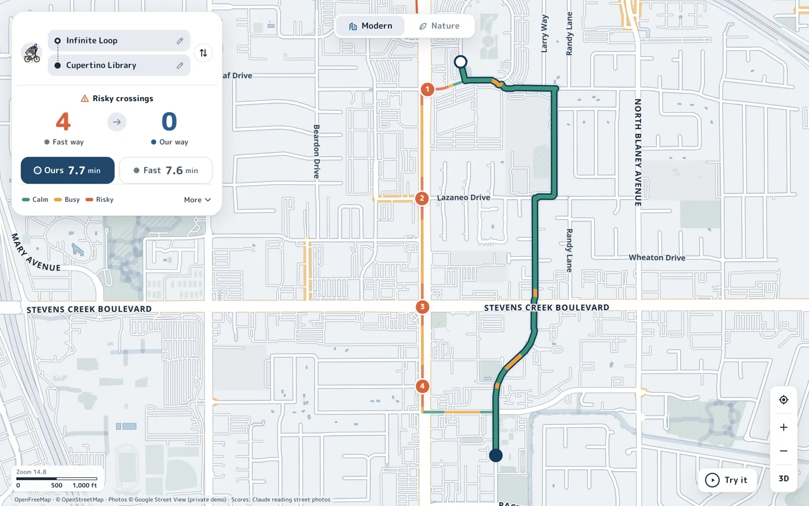 Bikescape Safe route map of Cupertino