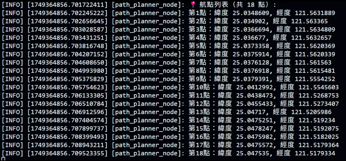 D-Guide route waypoints in a terminal log